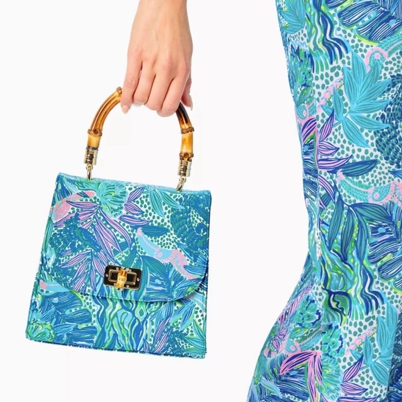 Lilly Pulitzer Top Handle Bag + Wallet Botanical Green Holiday in the Sun NWOT - Picture 4 of 7